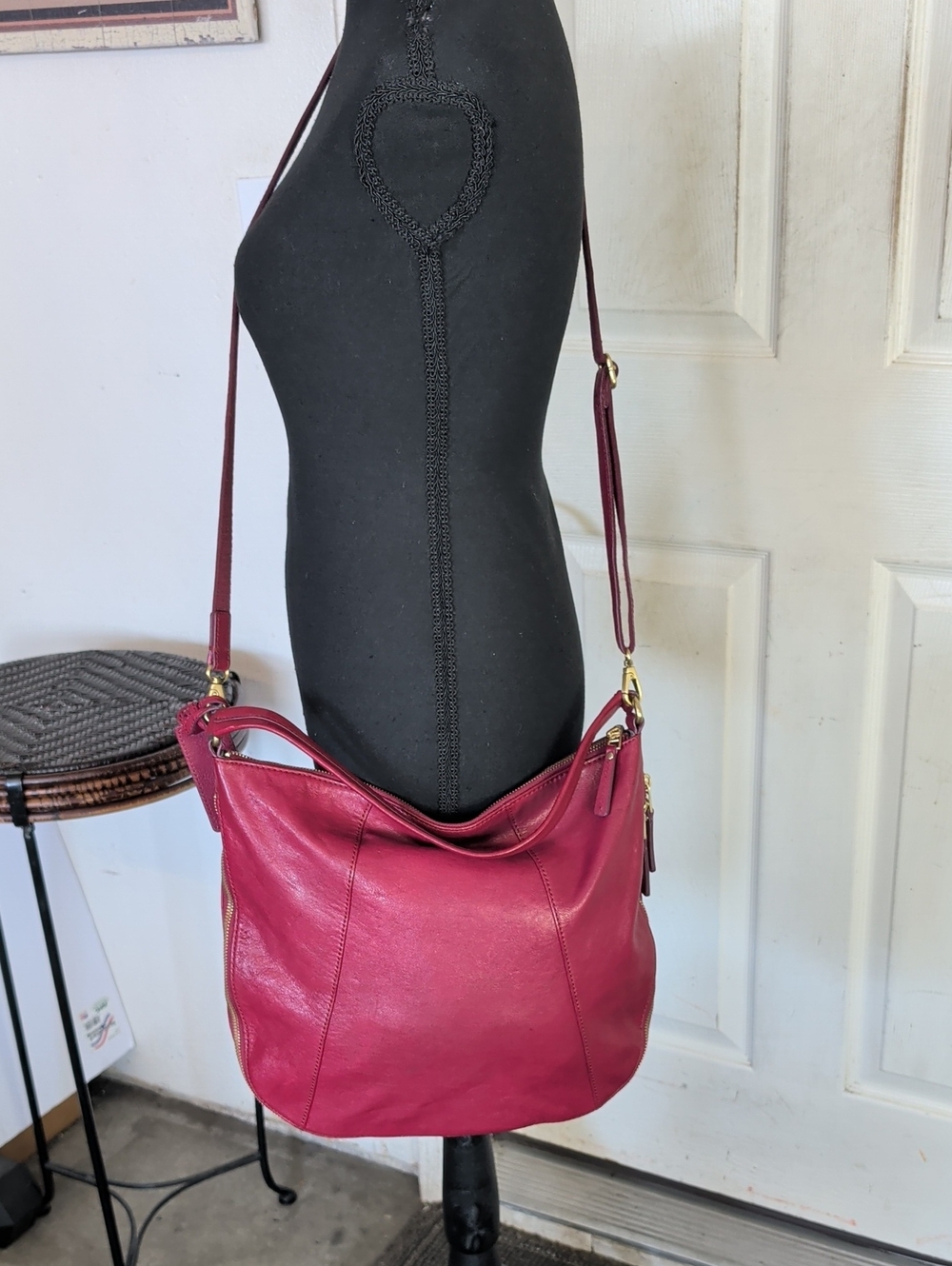 Fossil Gwen Crossbody Bag Maroon Goat Hide Satchel Cow Leather